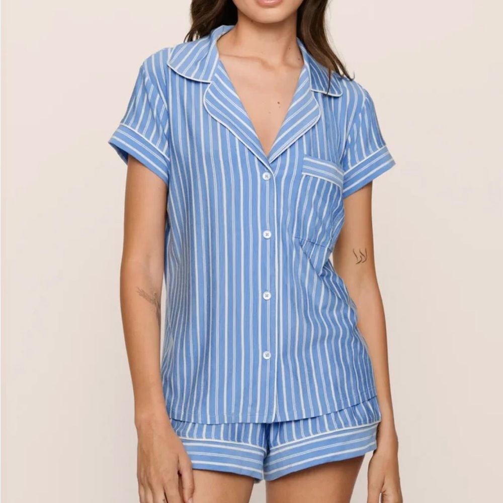 Eberjey Gisele Shortie Short Blue Striped Women's Pajama Set